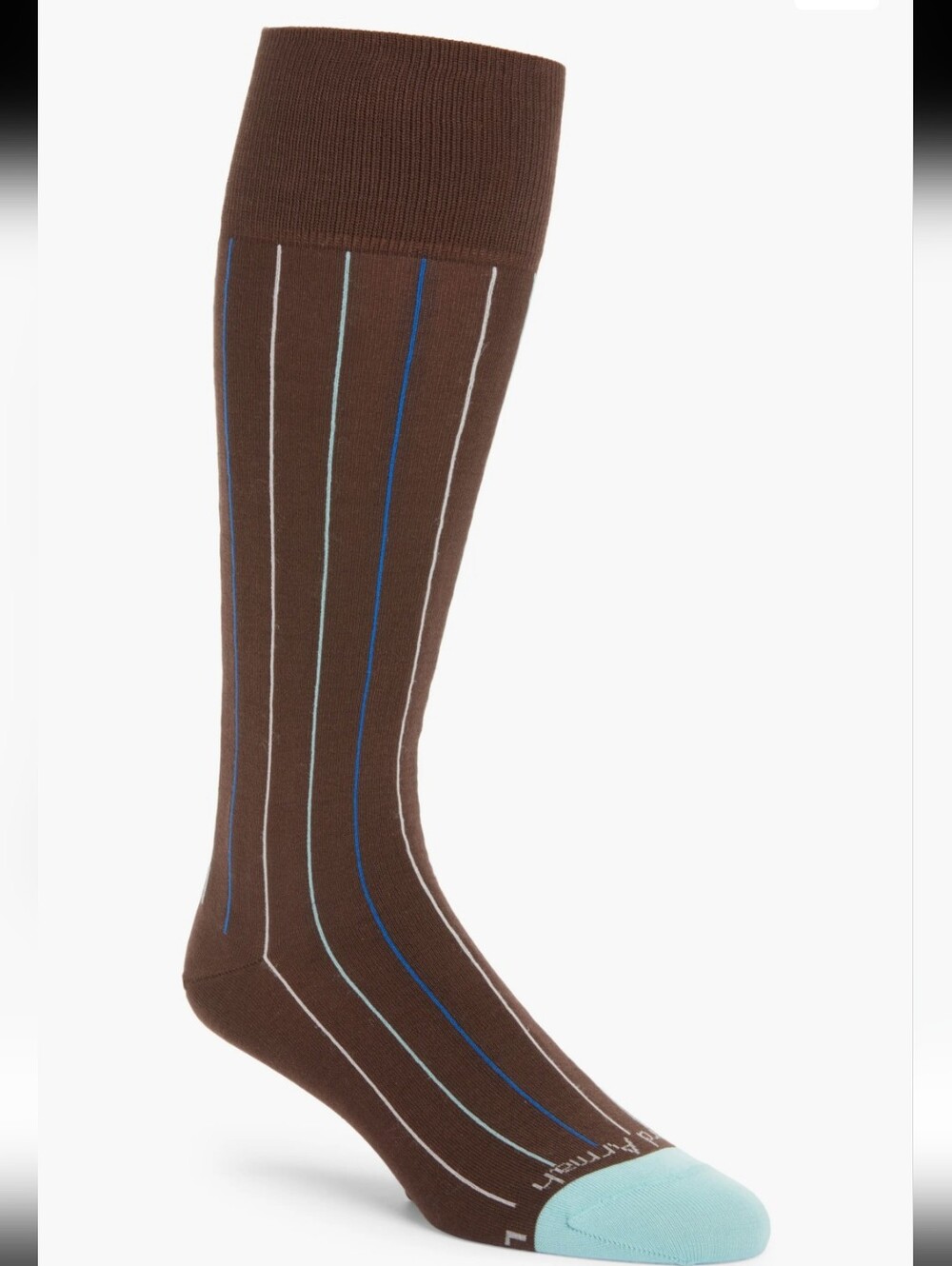 Men's Brown Pinstripe Dress Socks with Blue Accent Toe